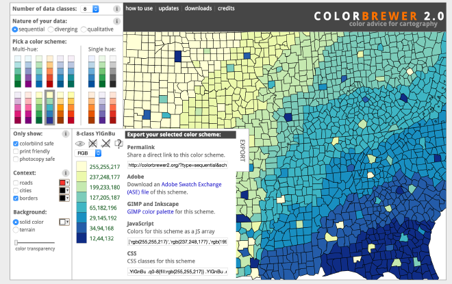 Imagen del sitio Color Brewer.